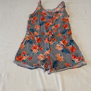 Art Class Floral‎ and Striped Kids Romper Size Large 10/12